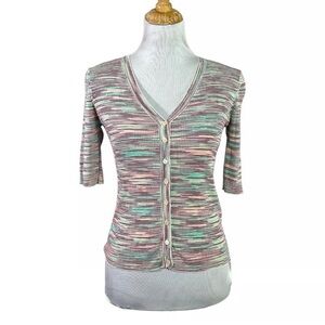Missoni Sport Striped Short Sleeve Crew Neck Dye Look Knit Top Cardigan